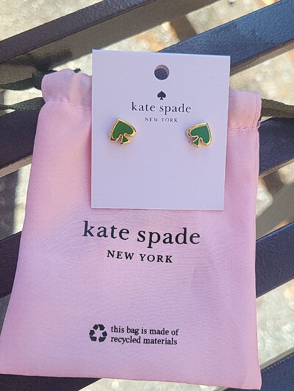 kate spade Green and Gold Spade Stud Earrings for Kids